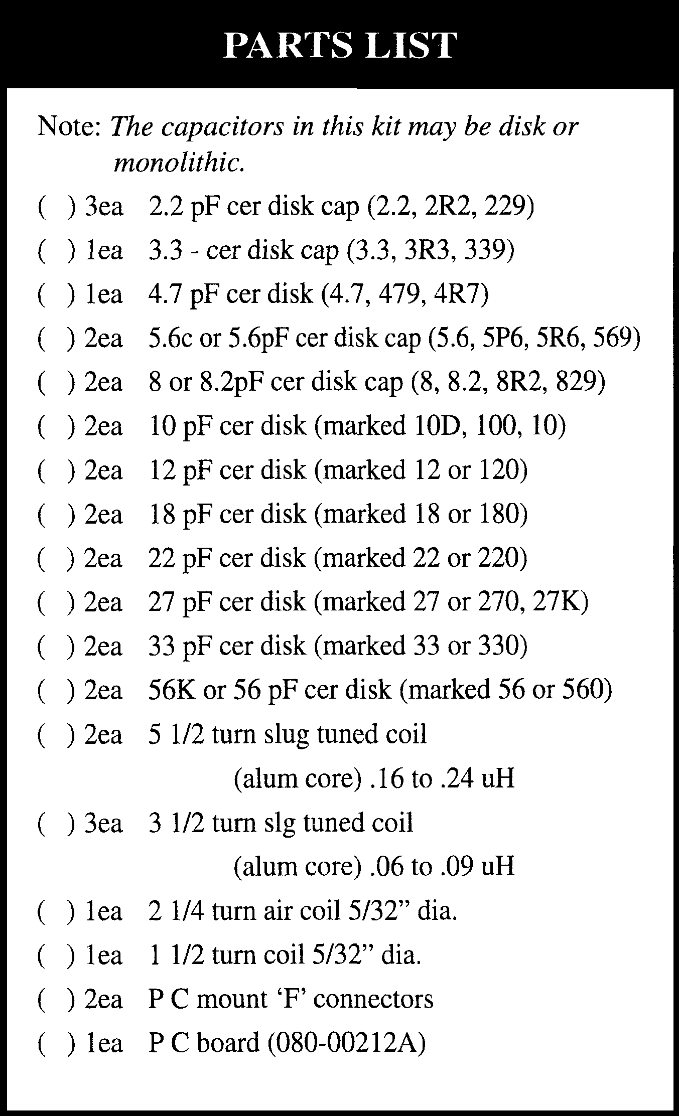 Parts List